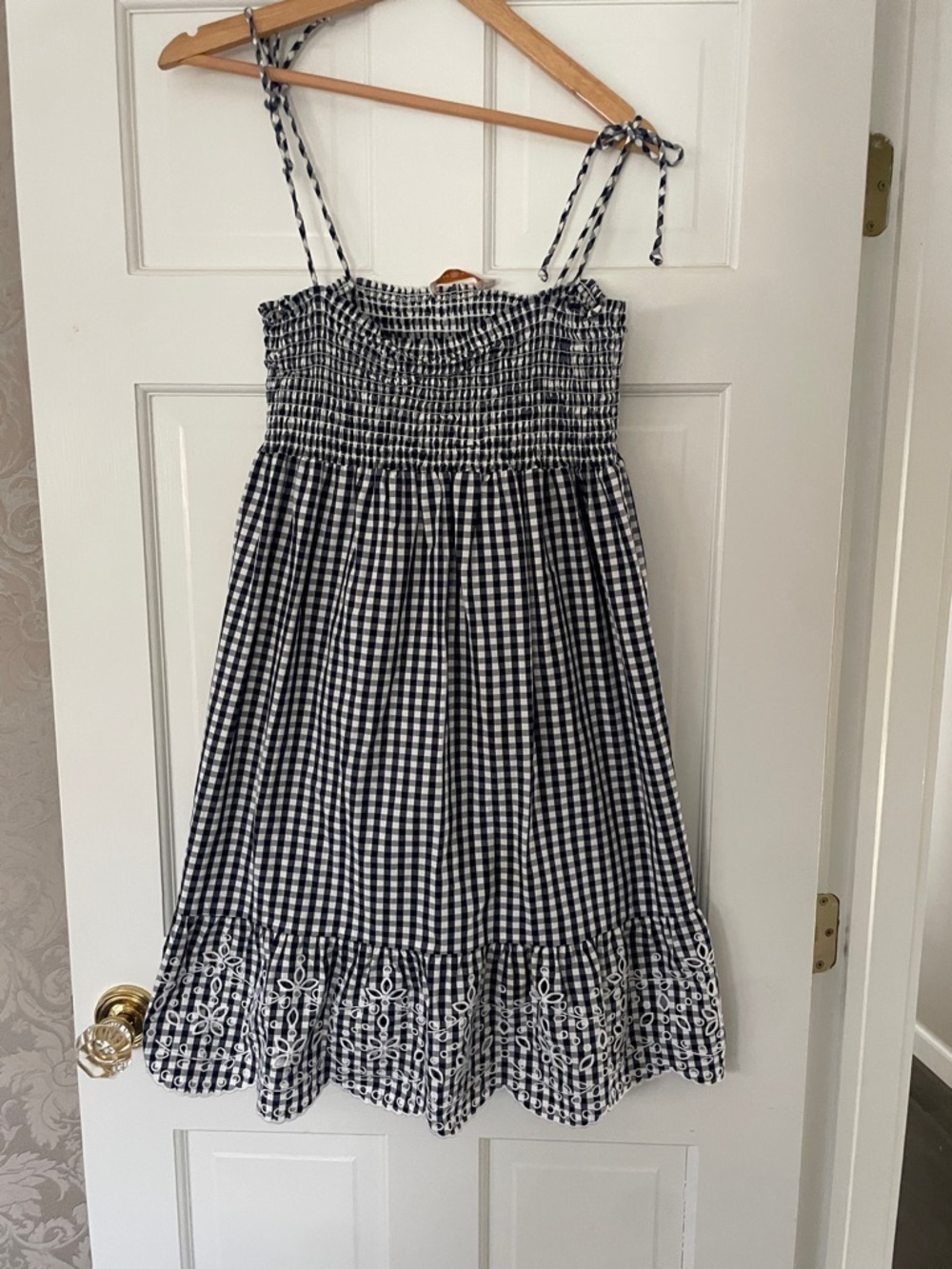 Tory Burch  Navy and White Gingham Smocked Sundress M fits upto xl